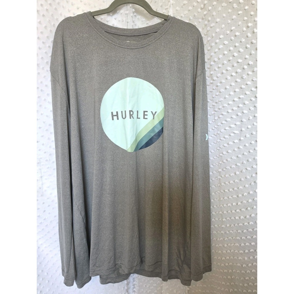 Hurley Shirt Mens 2XL Gray Long Sleeve Surf Logo Graphic Rashguard Tee Beach